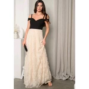 Maniju Evening Formal Dress sz M Black Bodice Ivory Lace Skirt Bridesmaid Party